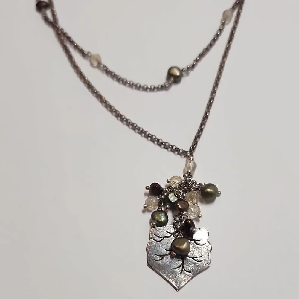 Sterling Silver And Pearl Leaf Pendant Necklace 925